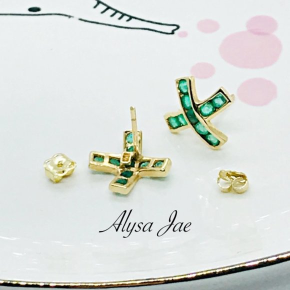 10K Gold Emerald Hugs Earrings - Picture 5 of 5
